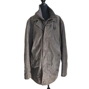 Danier Brown Leather Jacket with Ribbed Collars and Distressed Finish Size L